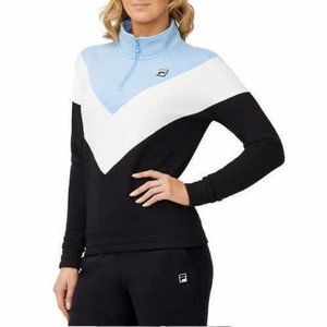 FILA Ladies' 1/4 Zip Pullover Long-Sleeve Sweater Chevron Black/Blue/White XXL